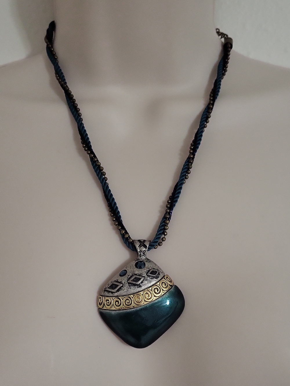 Chico's Medallion Pendant Necklace, 3 Strand Twisted Chain
